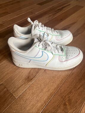 Nike White Air Force 1 with Pastel Rainbow Stitching